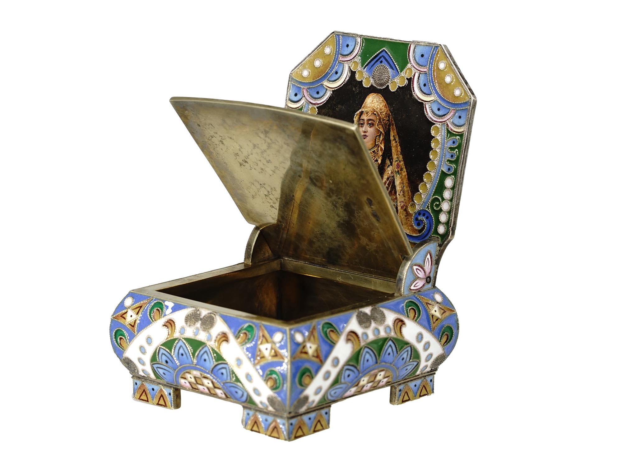 RUSSIAN 84 GILT SILVER ENAMEL SALT CELLAR THRONE PIC-5